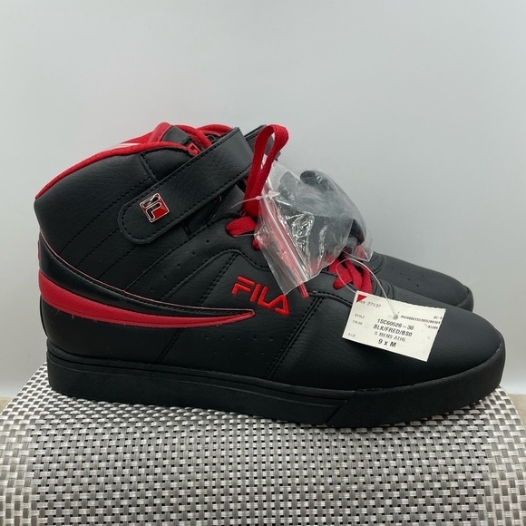 NEW Fila Vulc 13 Mid Top Plus Shoes - Black / Red with Additional Black Laces - Picture 7 of 7